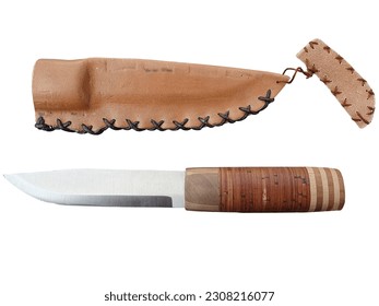 Homemade knives, hunting knives on white background, utility knives
