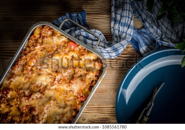 Homemade Lasagne Bolognese Metal Baking Form Stock Photo (Edit Now ...