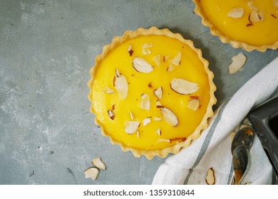 Homemade Lemon Tart ,Overhead View With Copy Space