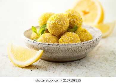 Homemade Lemon Truffles With Fresh Mint