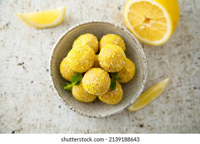 Homemade Lemon Truffles With Fresh Mint