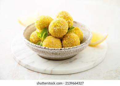 Homemade Lemon Truffles With Fresh Mint