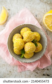 Homemade Lemon Truffles With Fresh Mint