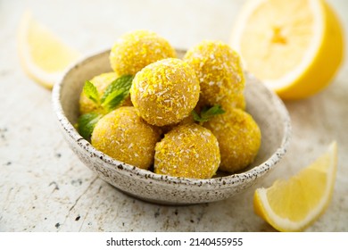 Homemade Lemon Truffles With Fresh Mint