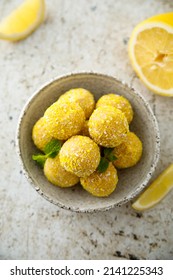 Homemade Lemon Truffles With Fresh Mint