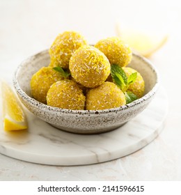 Homemade Lemon Truffles With Fresh Mint