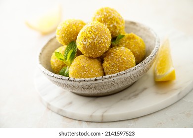 Homemade Lemon Truffles With Fresh Mint