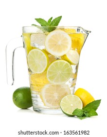 Homemade Lemonade With Citruses. Isolated On White Background