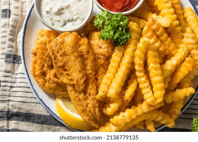 Homemade Lent Fish Fry With French Fries And Tartar Sauce