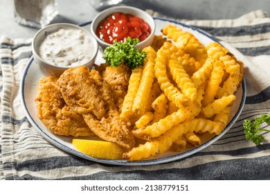 Homemade Lent Fish Fry With French Fries And Tartar Sauce