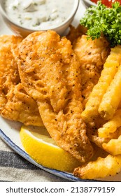 Homemade Lent Fish Fry With French Fries And Tartar Sauce