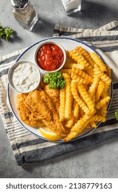 Homemade Lent Fish Fry With French Fries And Tartar Sauce