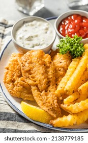 Homemade Lent Fish Fry With French Fries And Tartar Sauce