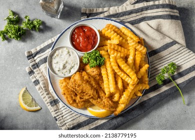 Homemade Lent Fish Fry With French Fries And Tartar Sauce