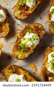 Homemade Loaded Crispy Potato Skins With Sour Cream And Bacon