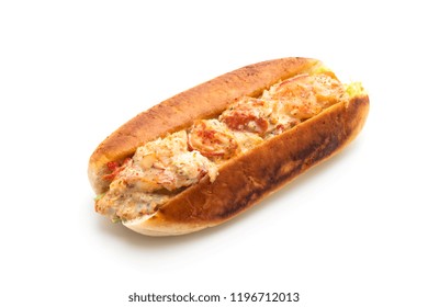 Homemade Lobster Roll Isolated On White Background