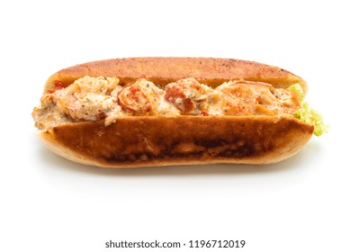 Homemade Lobster Roll Isolated On White Background