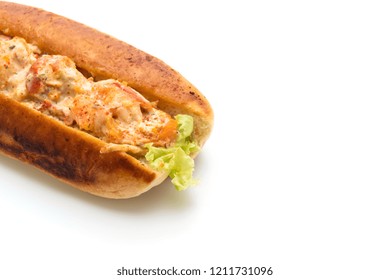 Homemade Lobster Roll Isolated On White Background