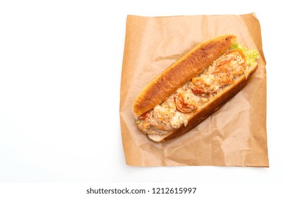 Homemade Lobster Roll Isolated On White Background