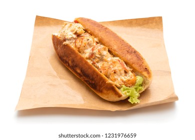 Homemade Lobster Roll Isolated On White Background