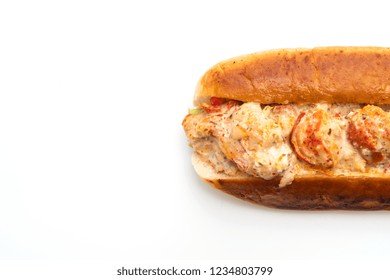 Homemade Lobster Roll Isolated On White Background