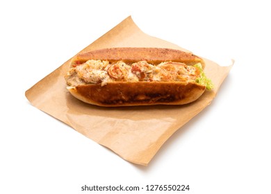 Homemade Lobster Roll Isolated On White Background