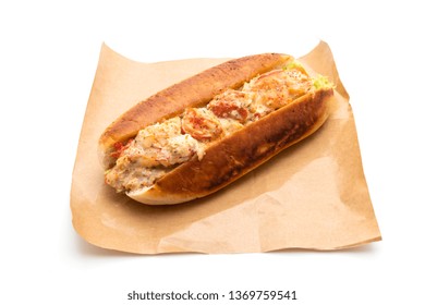 Homemade Lobster Roll Isolated On White Background