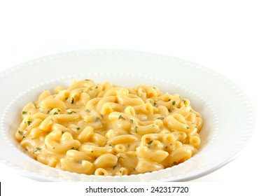 Homemade Macaroni And Cheese On A White Background.