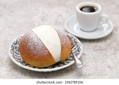 Homemade Maritozzo Is Italian Roman Breakfast Sweet That Whipped Cream Sandwiched Between Brioche.