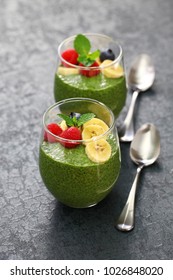 Homemade Matcha Green Tea Chia Seed Pudding, Vegan Dessert