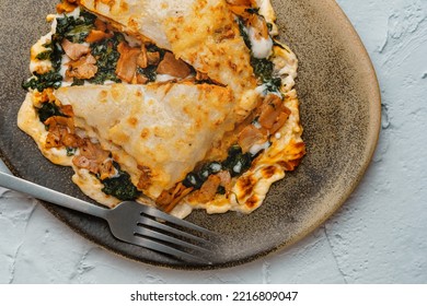 Homemade Meat And Vegetable Lasagne. Grandma's Recipe. Top View