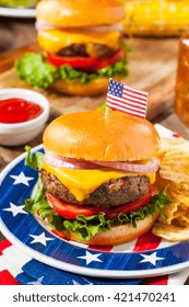 Homemade Memorial Day Hamburger Picnic With Chips And Fruit