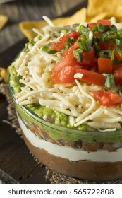 Homemade Mexican 7 Layer Dip With Beans, Sour Cream And Guacamole