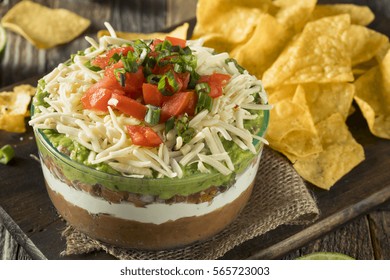 Homemade Mexican 7 Layer Dip With Beans, Sour Cream And Guacamole