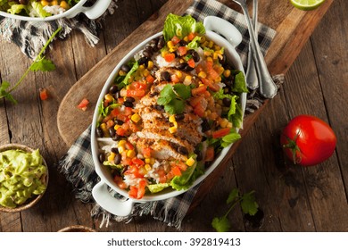 Homemade Mexican Chicken Burrito Bowl With Rice And Beans