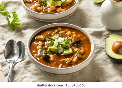 Homemade Mexican Pozole Soup With Chicken And Avocado