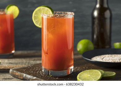 Homemade Michelada with Beer Salted Rim and Tomato Juice