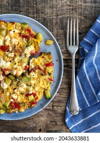 Homemade Mixed Veggie And Cheese Omelet On The Table For Breakfast