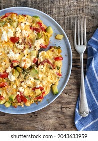 Homemade Mixed Veggie And Cheese Omelet On The Table For Breakfast