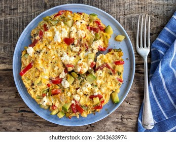 Homemade Mixed Veggie And Cheese Omelet On The Table For Breakfast