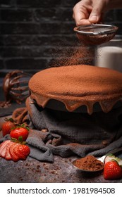 Homemade Molten Chocolate Cake On Dark Background.