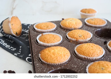 Homemade Muffins In Bakeware, Selective Focus