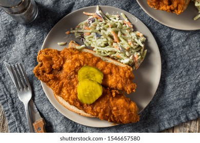 Homemade Nashville Hot Fish with Coleslaw and Bread