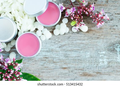 Homemade Natural Lip Balm In Tin Pots, Natural Pink Color From Beet Root, D.I.Y. Projects.
