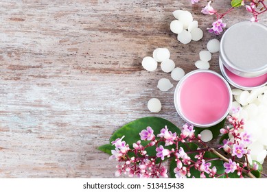 Homemade Natural Lip Balm In Tin Pots, Natural Pink Color From Beet Root, D.I.Y. Projects.
