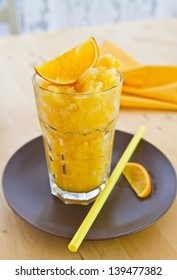 Homemade Orange Granita In A Tall Glass