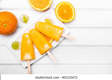 Homemade Orange Ice Cream On A Stick