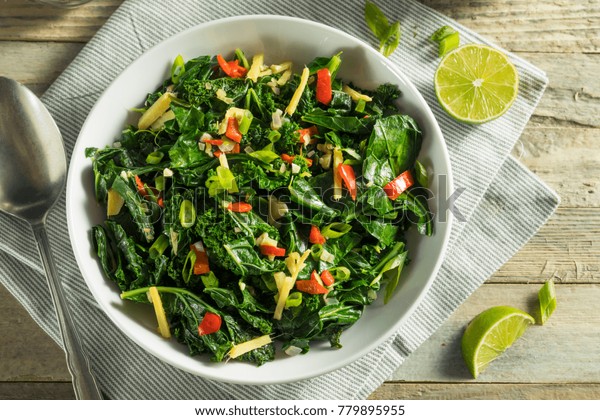 Homemade Organic Green Collard Greens with Pepper\
and Ginger