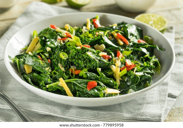 Homemade Organic Green Collard Greens with Pepper\
and Ginger