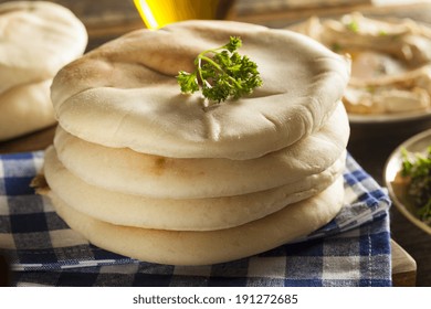 Homemade Organic Pita Bread With Hummus And Salad